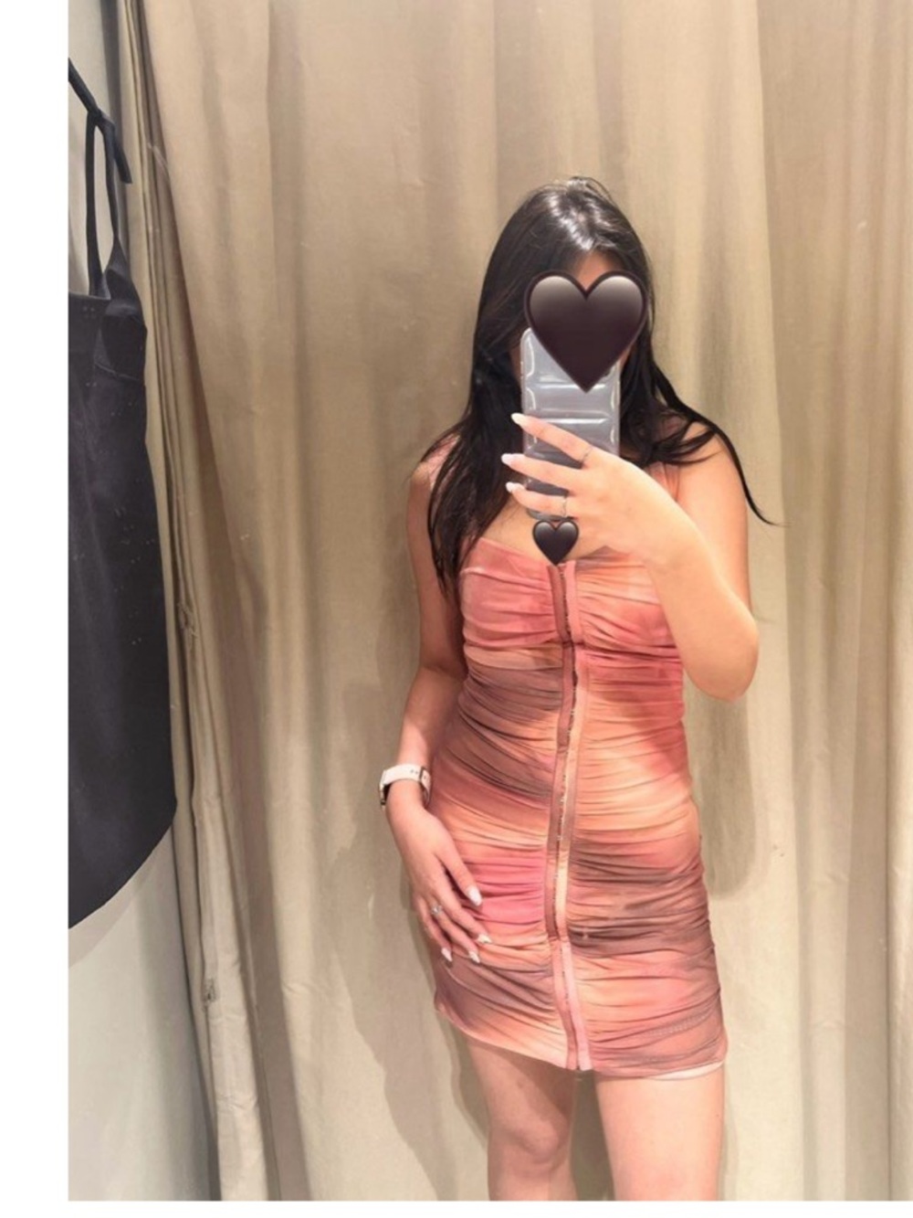 ZARA Blogger Fav Short Printed Tulle Dress Pink Orange Ombre Ruched Bodycon Mini - Picture 10 of 14